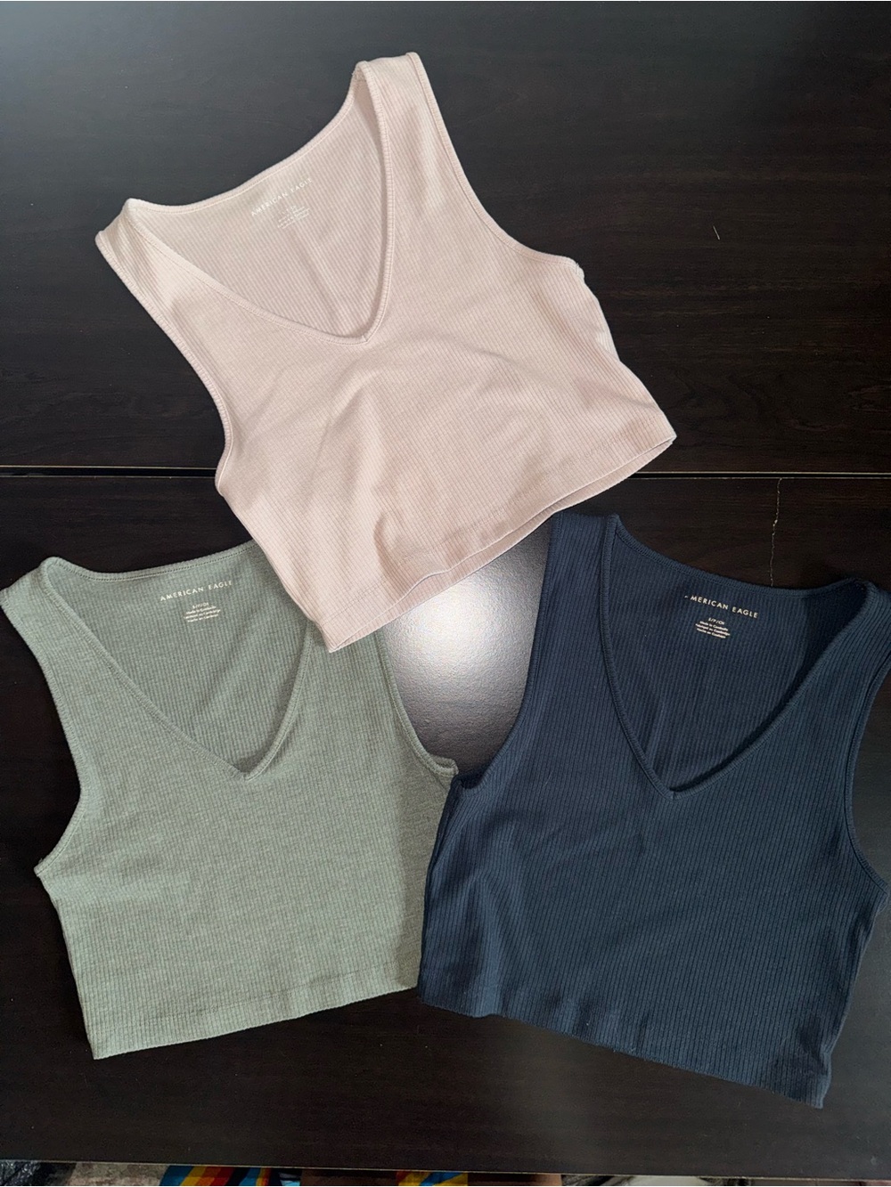 American Eagle Outfitters Ribbed V-Neck Crop Tops - Light Pink, Olive, Navy